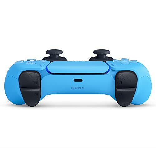 Blue gaming controller front view.