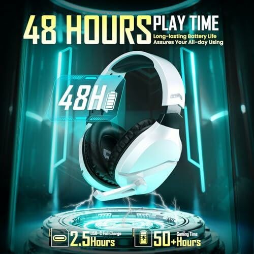 Gaming headset with 48 hours playtime and fast charging.