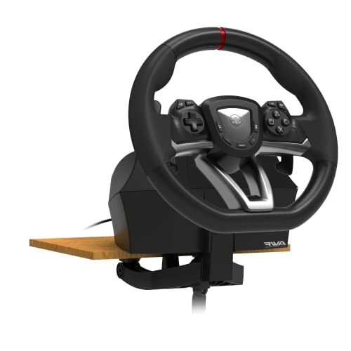 Gaming steering wheel with pedals for simulation racing.