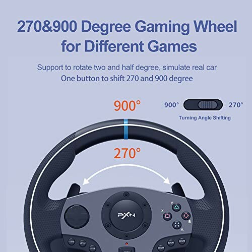 Dual mode gaming wheel with 270 and 900 degree options.