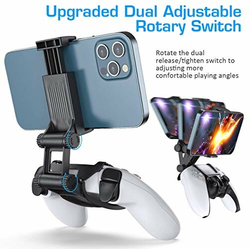 Adjustable phone mount on a game controller.