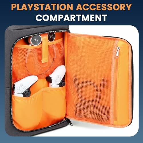 Open bag showing PlayStation accessories organized in compartments