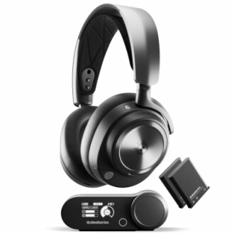 SteelSeries wireless gaming headset with base station and battery.