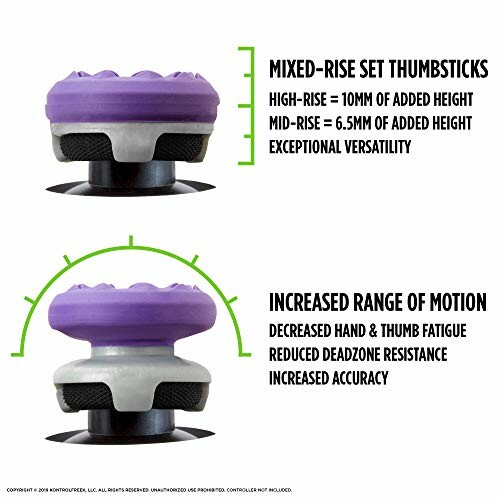 Comparison of mixed-rise thumbsticks showing height and benefits.