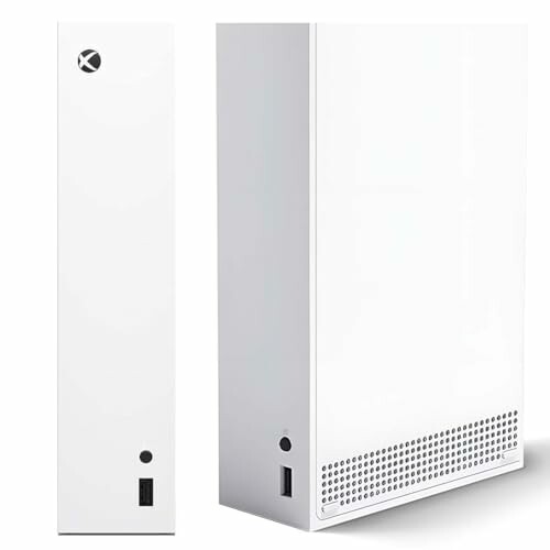 White gaming console with vertical design